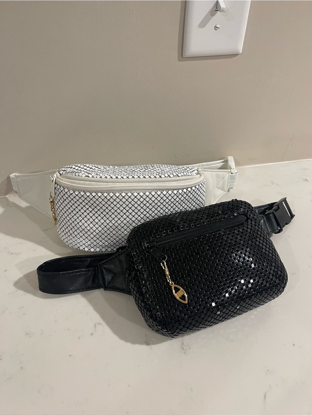 Vintage - Fanny Pack - Belt Bag - Set of 2 - Black White